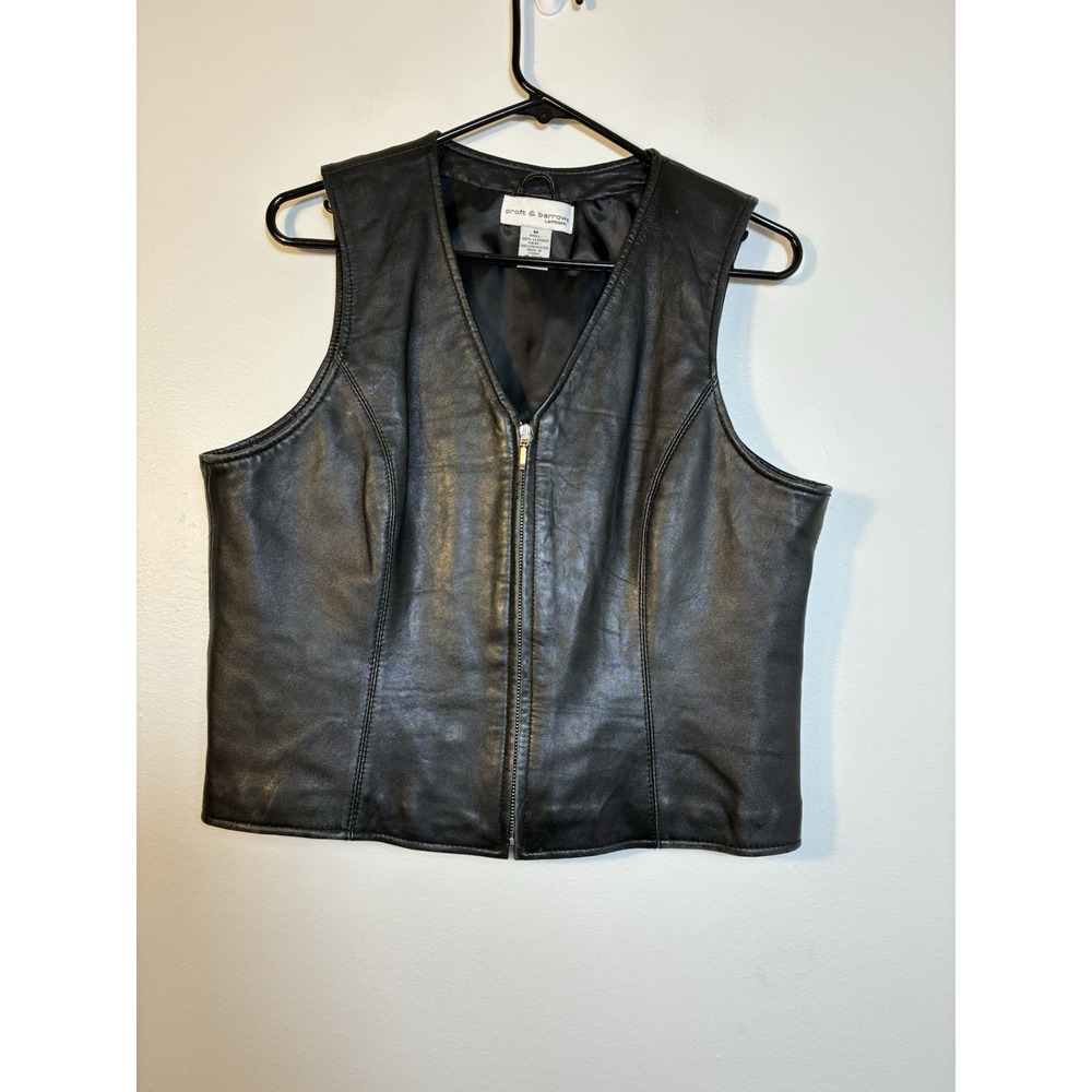 Vintage croft barrow Leather Vest Lamb‎ skin Sz M Black Full Zip Lined Biker